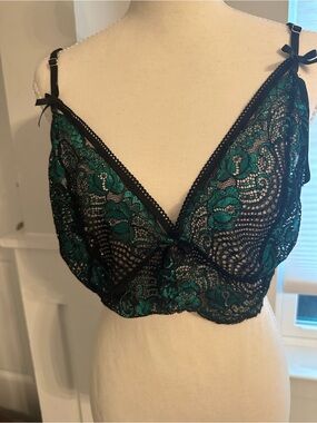 Sheer Lace Bralette in Teal and Black - Feminine Wireless Support